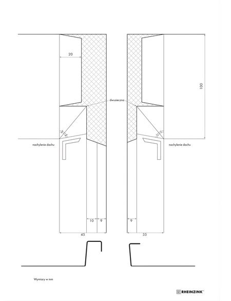Szablon montażu maskownicy rąbka RHEINZINK na dachu z blachy Szablon montażu maskownicy rąbka RHEINZINK na dachu z blachy