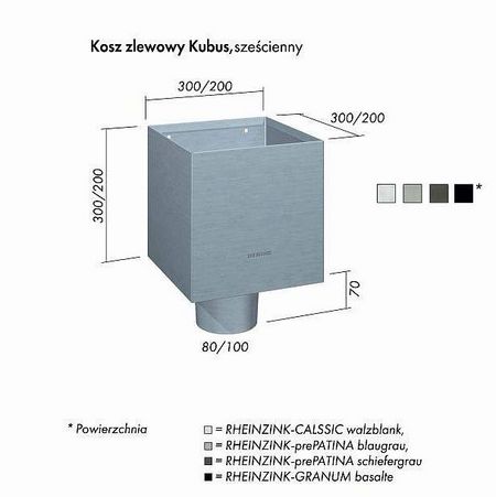 Kosz zlewowy Kubus tytan-cynk wymiary